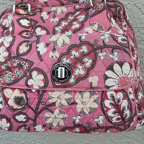 Vera Bradley Tote Shoulder Bag Pink Blush Floral Medium Zipper Closure - Picture 2 of 13